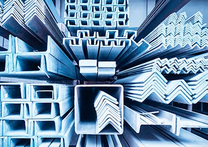 Close up of steel building materials on a shelf