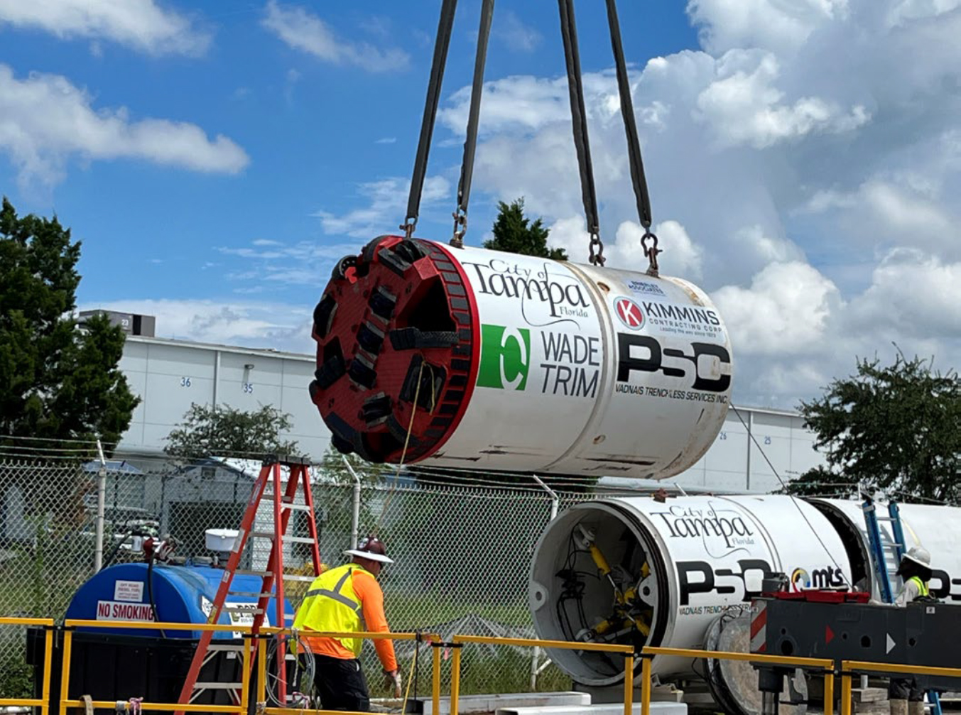 Workers stage the cutting head module in preparation for launch. (Image courtesy of Kimmins Contracting Corp.)