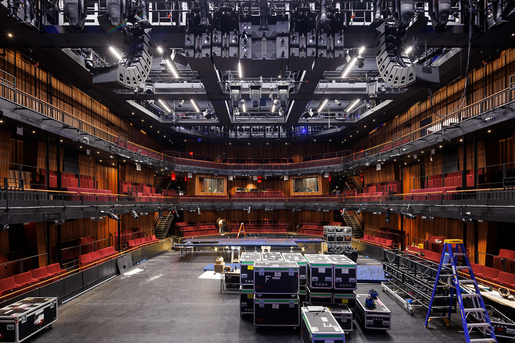 An indoor theater as seen from the stage. 