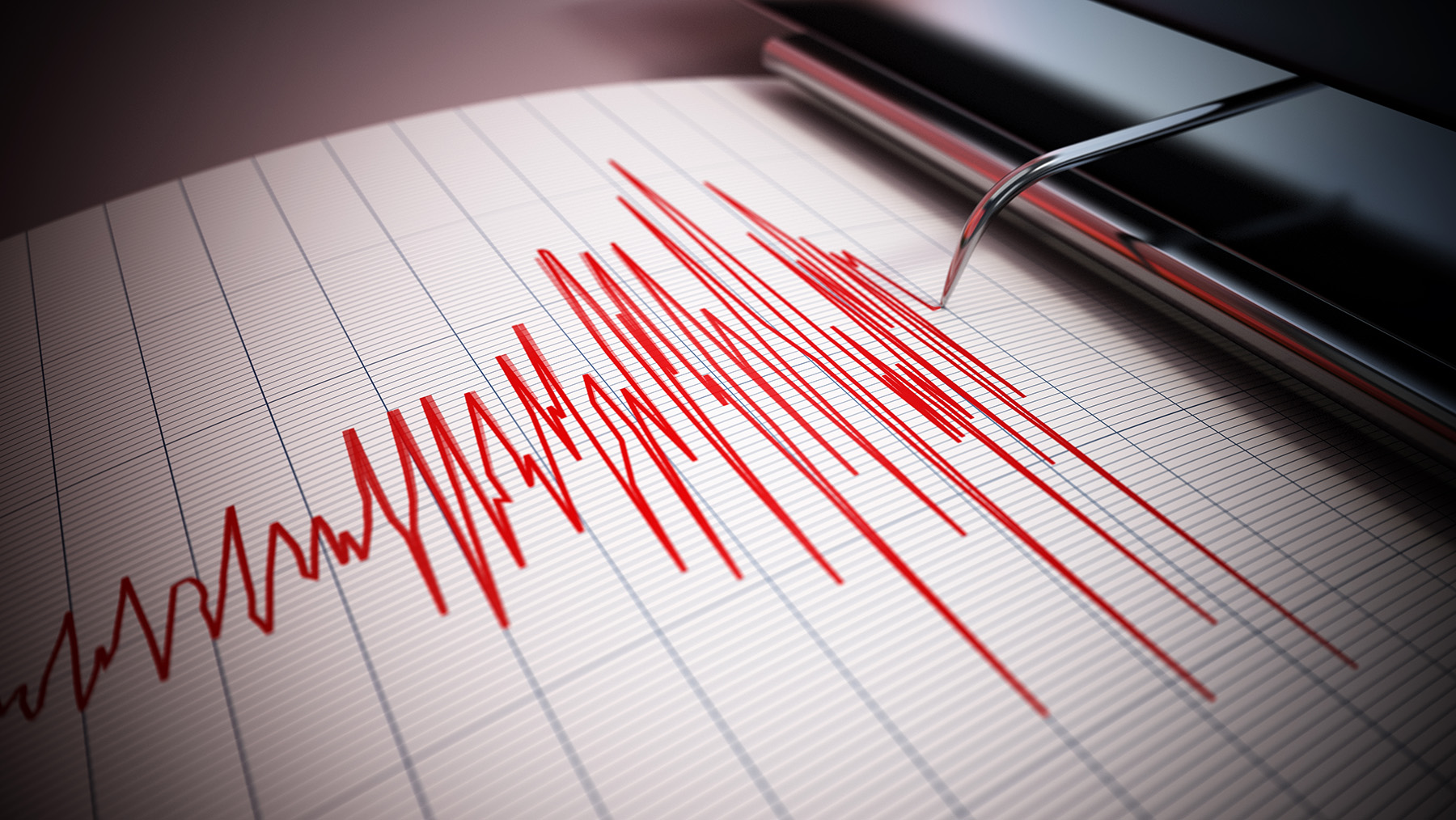 Photograph shows the lines on a seismograph.