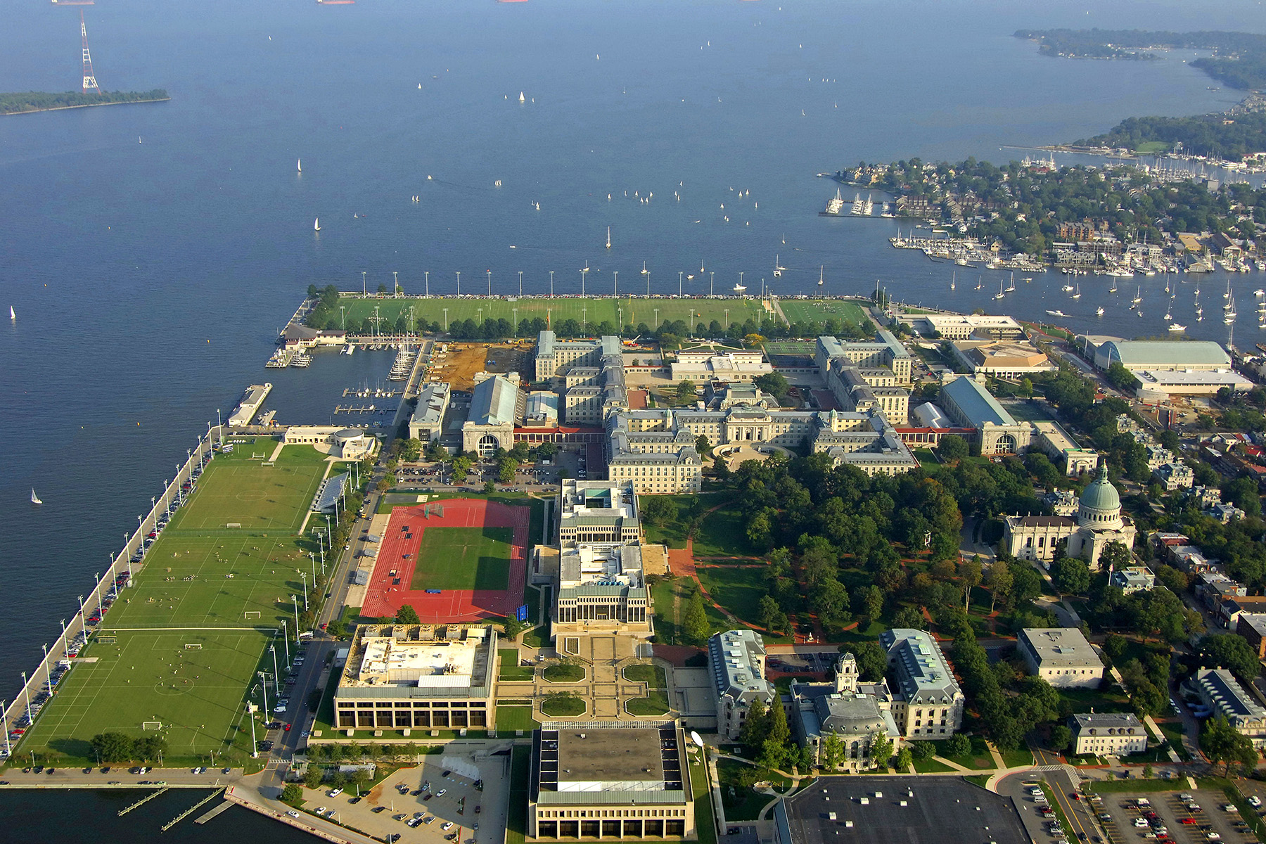 The photograph shows how close the U.S. Naval Academy is to water. 