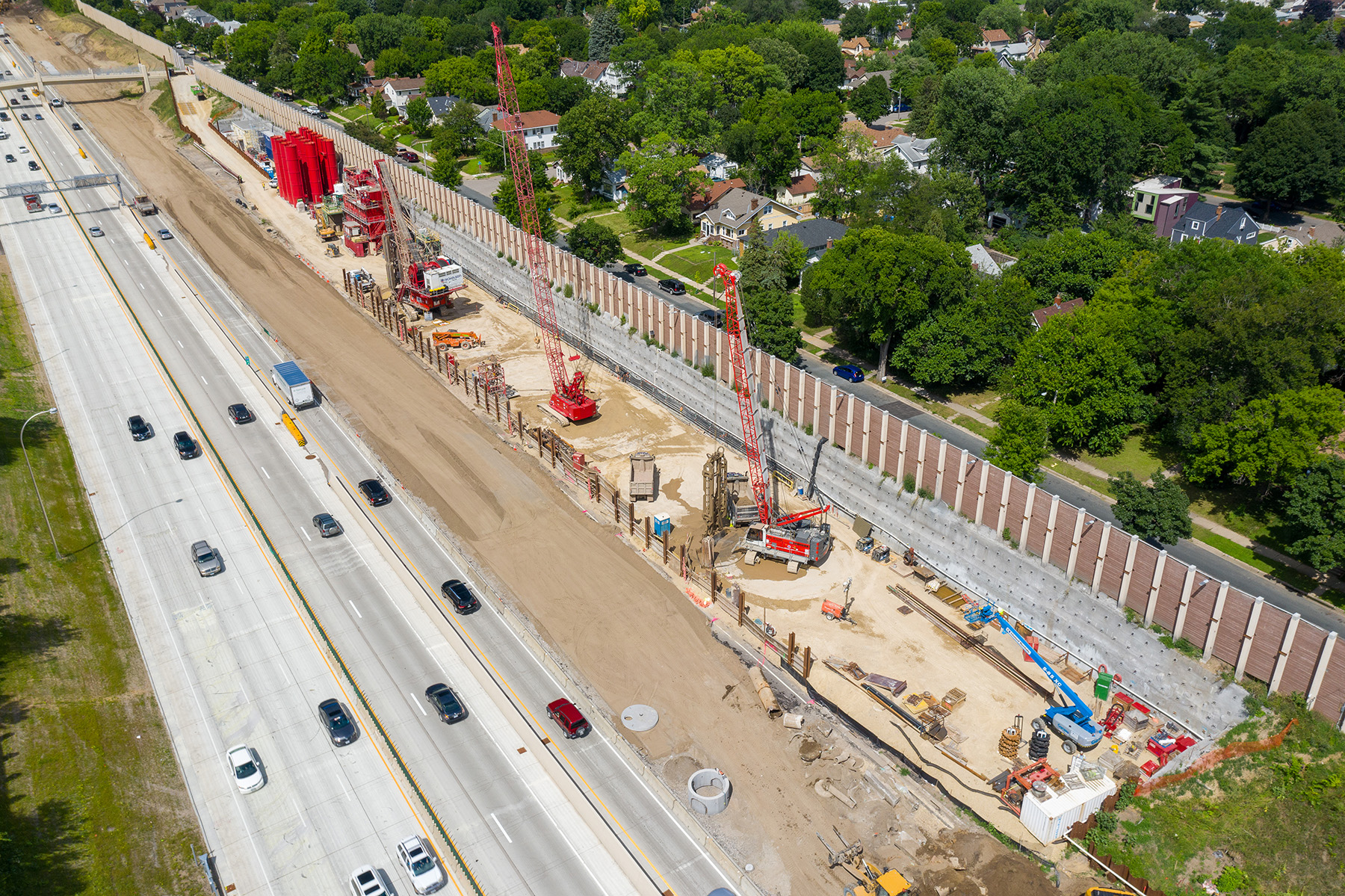 The photo shows the constricted jobsite.  