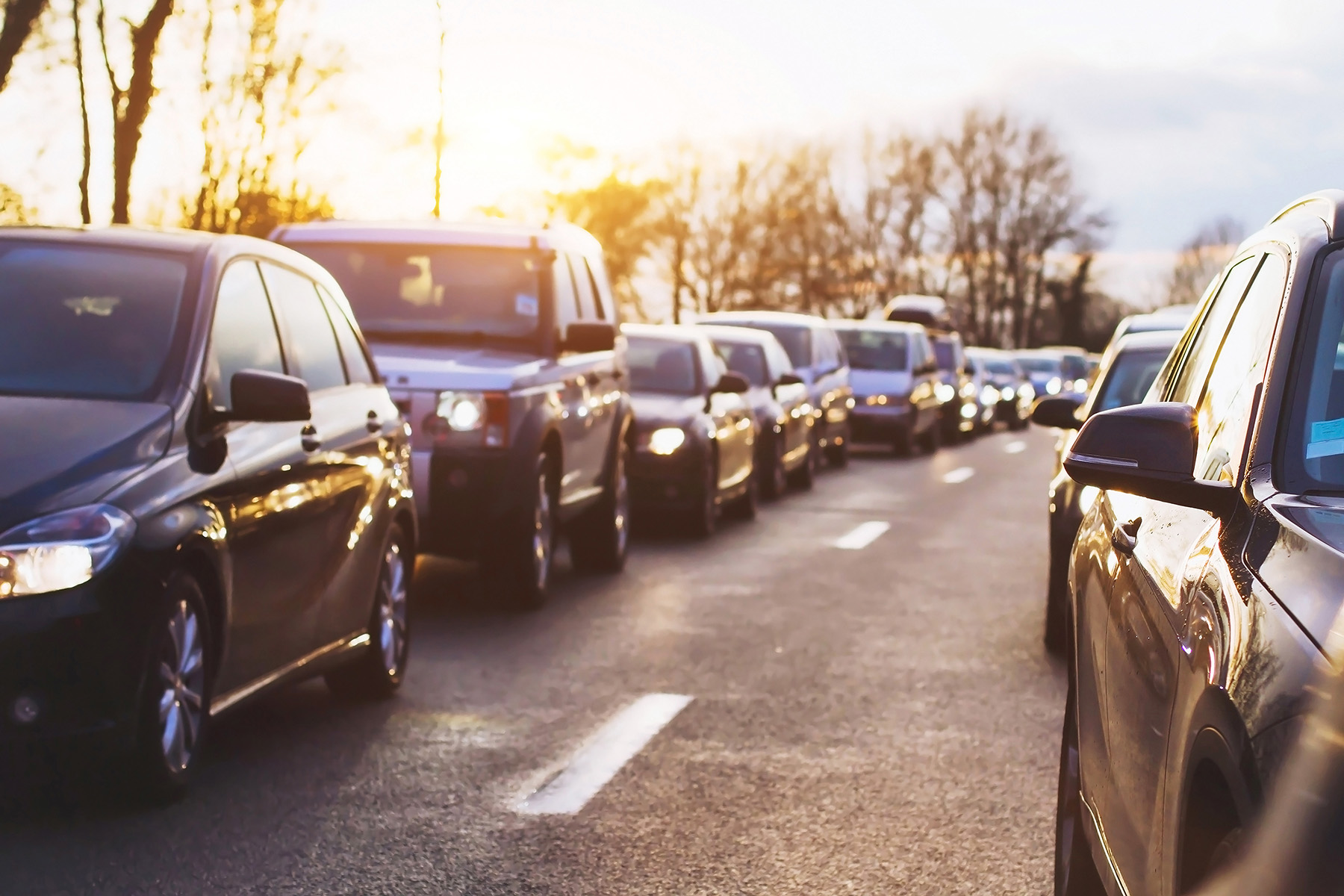 The photo shows vehicles caught in congested traffic. 