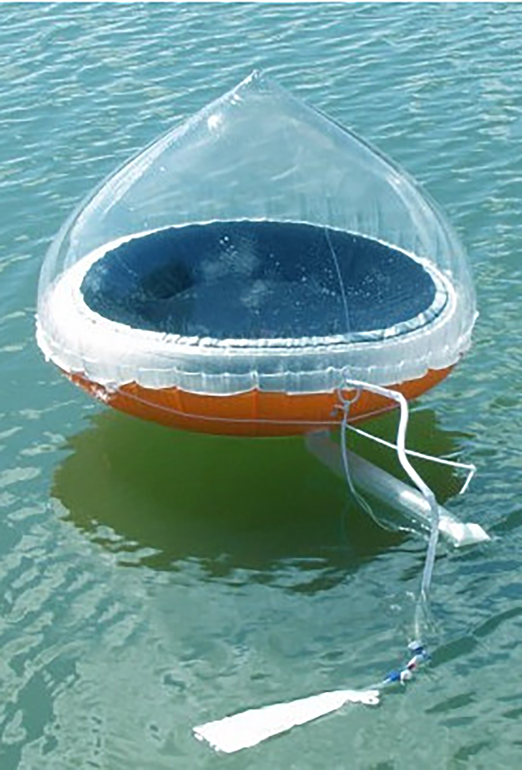 a solar still floats in the water