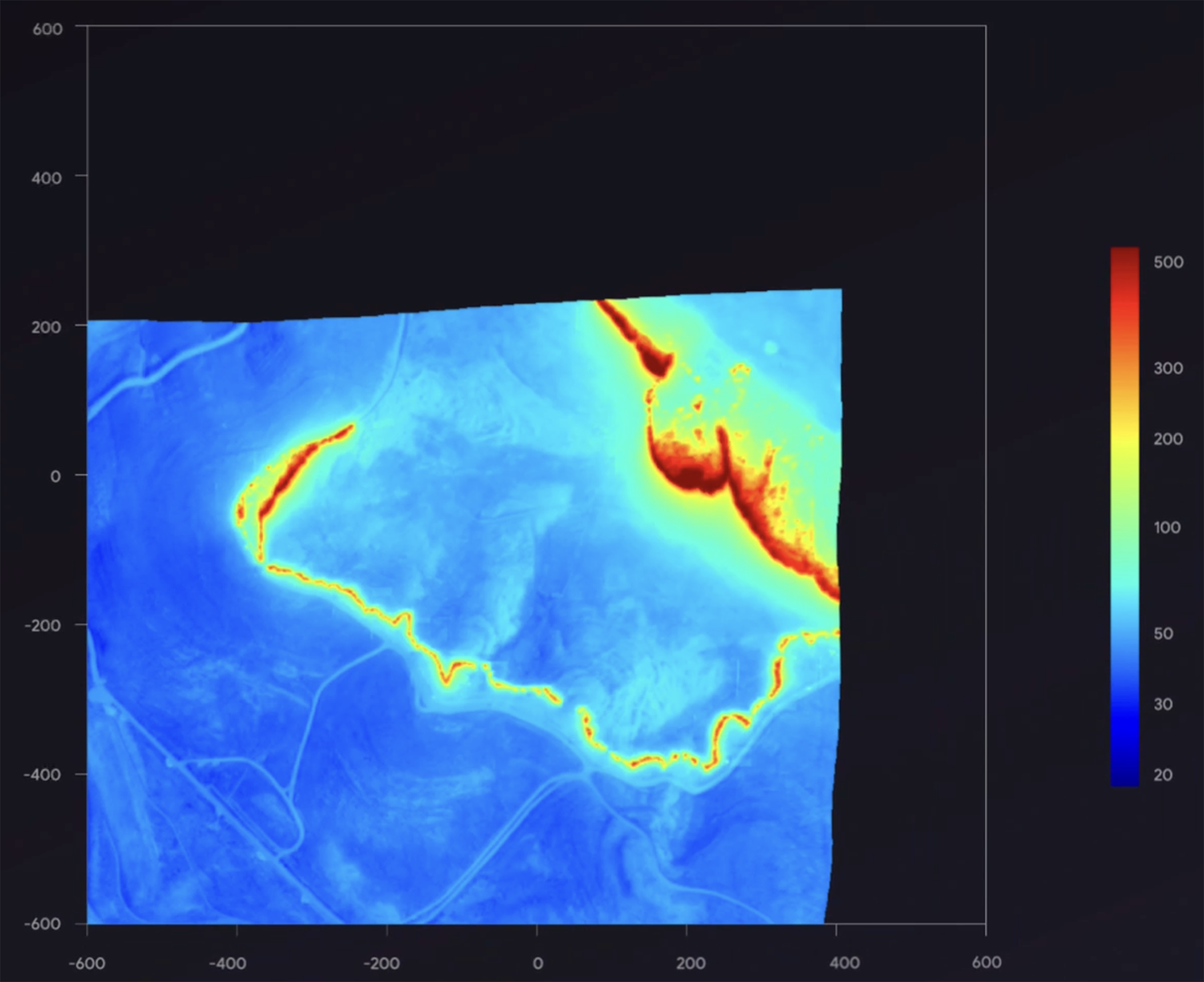 a colored heat map shows where fires may be present