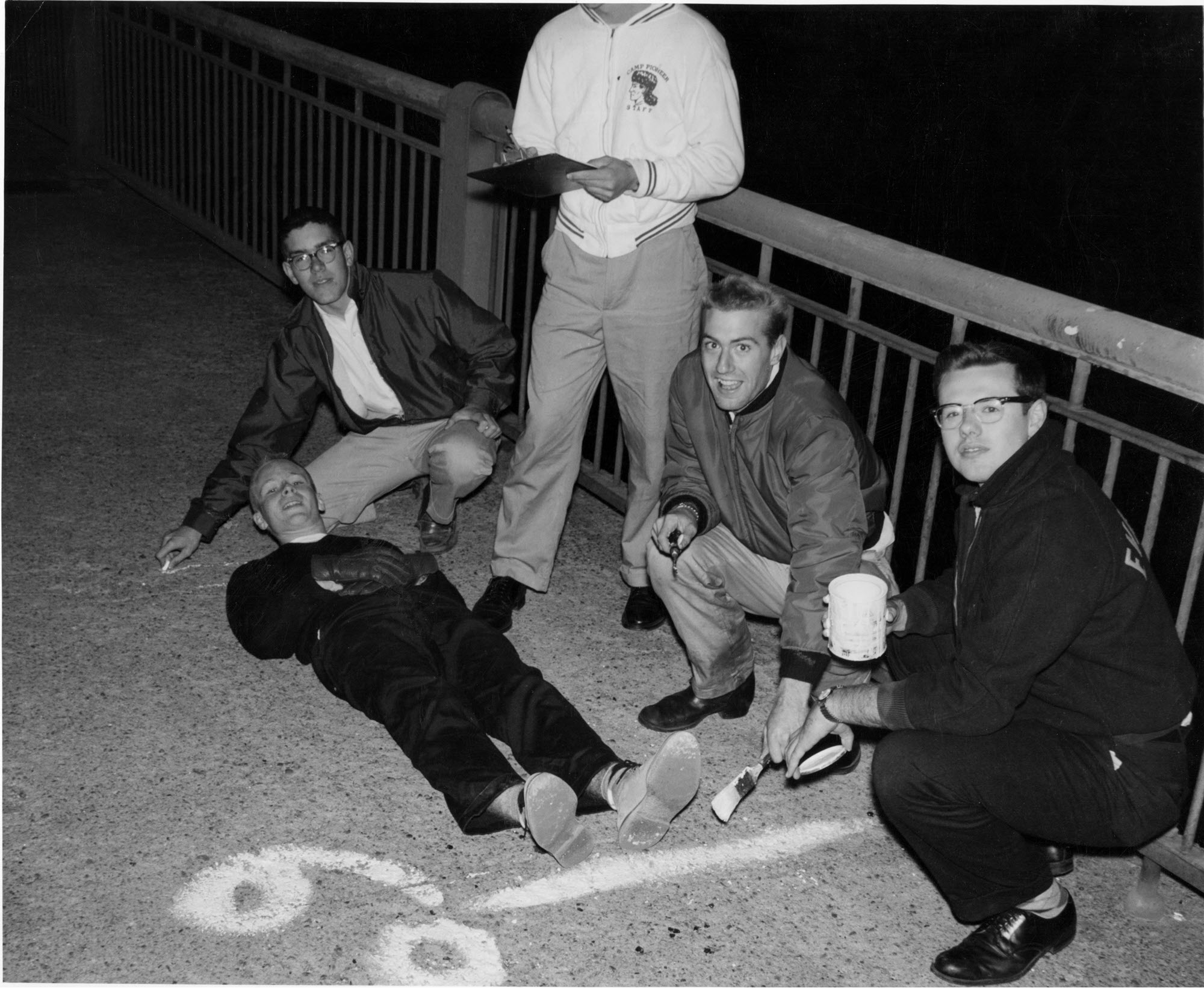 photo of Oliver Smoot rolling across the Harvard Bridge in 1957.