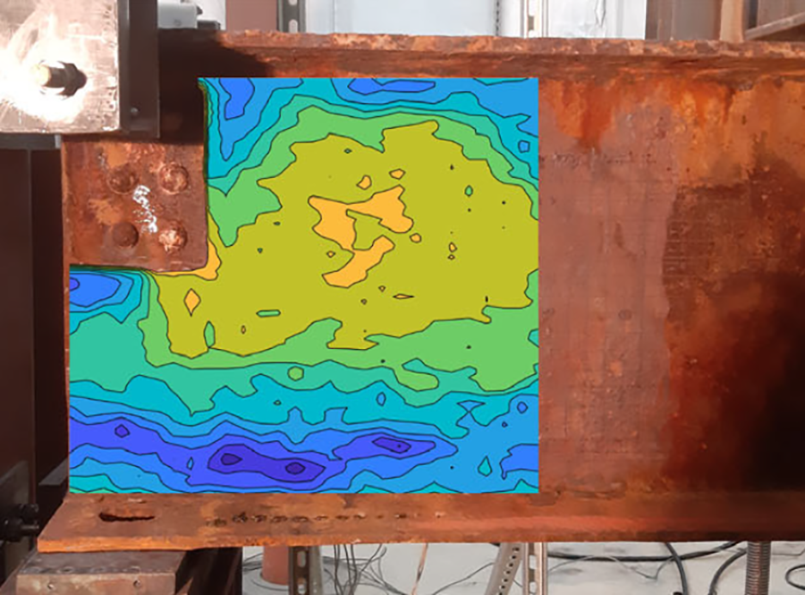 results of a 3D scan show remaining thickness of a corroded steel beam